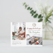 Weihnachtskranz Zwei Fotos Urlaub Neue Zuhause-Bew Ankündigungspostkarte (Stehend Vorderseite)