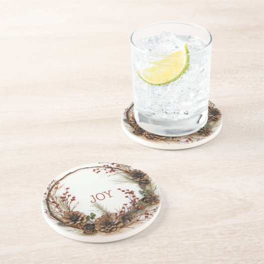 Weihnachtskranz Zweige Branchen Pine Cones Berries Getränkeuntersetzer (Seite)