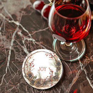 Weihnachtskranz Zweige Branchen Pine Cones Berries Getränkeuntersetzer