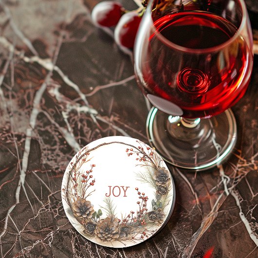 Weihnachtskranz Zweige Branchen Pine Cones Berries Getränkeuntersetzer