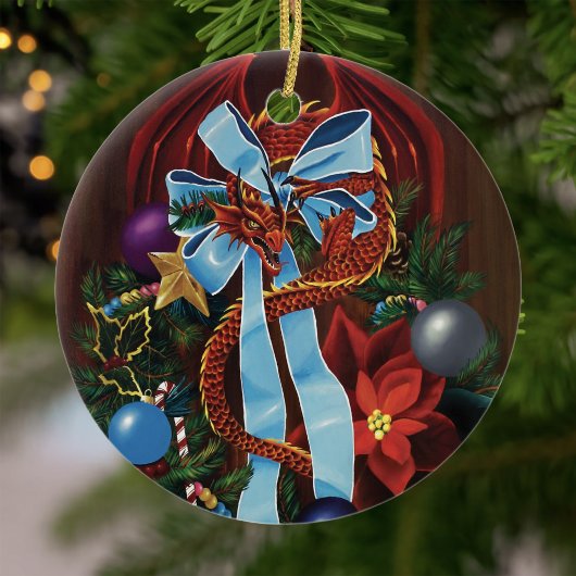 Weihnachtskranzdrache Keramik Ornament