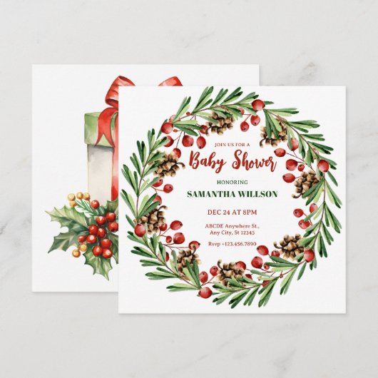 Weihnachtskränzdusche Einladung (Vorne/Hinten)