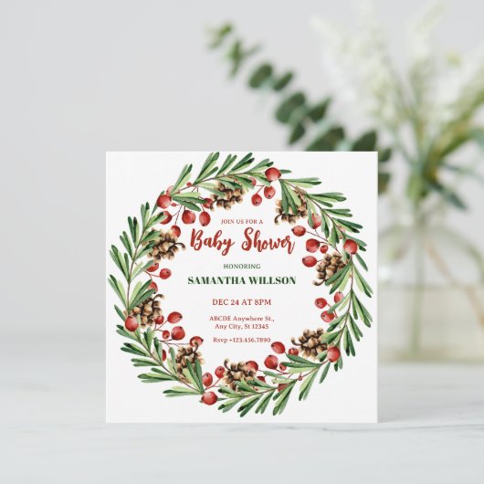 Weihnachtskränzdusche Einladung (Stehend Vorderseite)