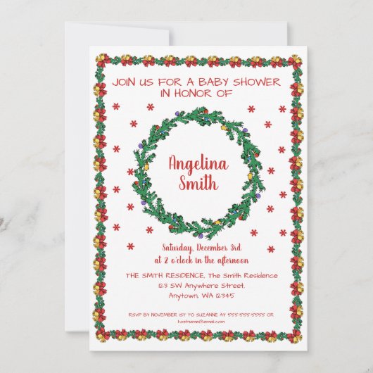Weihnachtskränze & Garland Babydusche Einladung (Vorderseite)