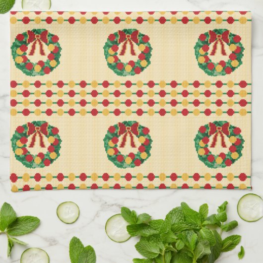 Weihnachtskränze Strickmuster Geschirrtuch (Gefaltet)