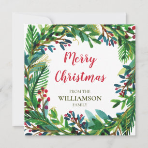 Weihnachtskränze Wasserfarbe Urlaub Familienname Mitteilungskarte