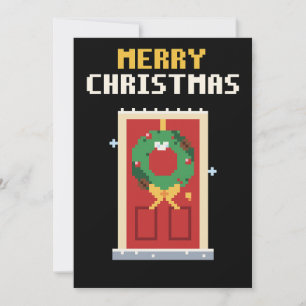 Weihnachtskranztür Pixel Art Weihnachtskarte Feiertagskarte