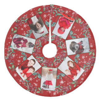 Weihnachtskraut Familienfoto Collage Rot Fleece Weihnachtsbaumdecke