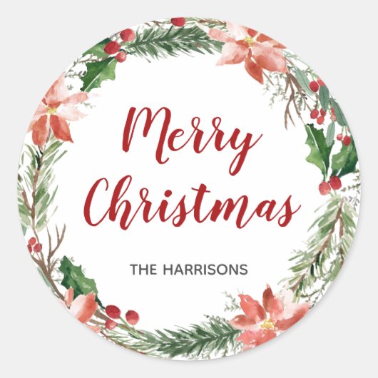 Weihnachtskraut im Wasserfarben - individueller Ur Runder Aufkleber (Vorderseite)