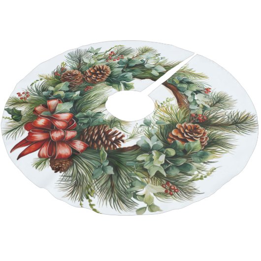 Weihnachtskraut Rote Ribbon Pine Cones Grüne Polyester Weihnachtsbaumdecke (Schrägansicht)