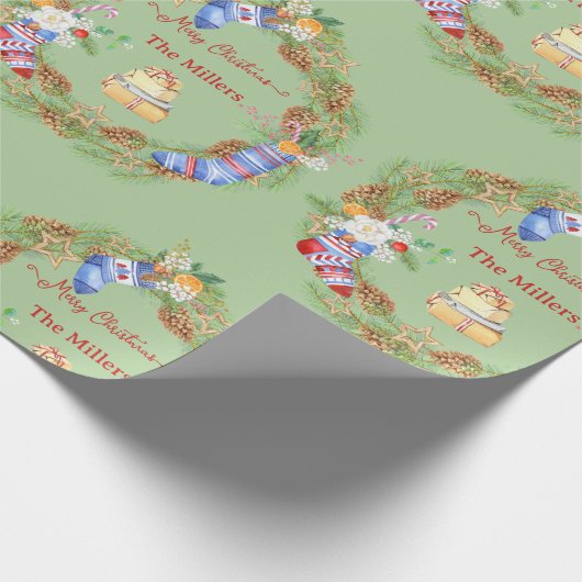 Weihnachtskraut Winter Grüne Kone Familiengeschenk Geschenkpapier (Ecke)