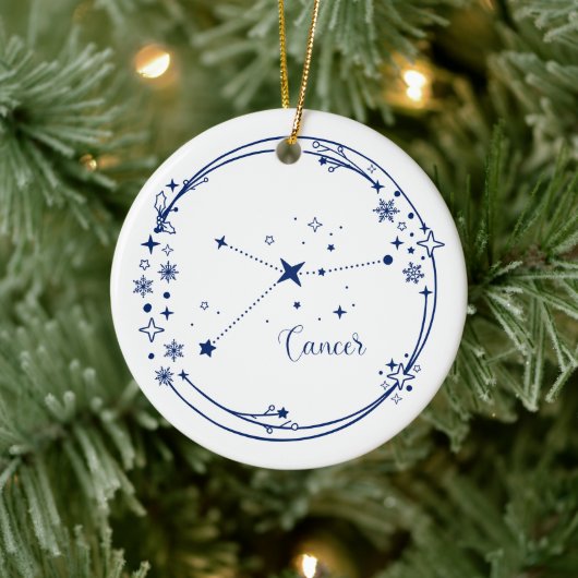 Weihnachtskrebs Zodiac Sign Blue Individuelle Name Keramik Ornament (Baum)