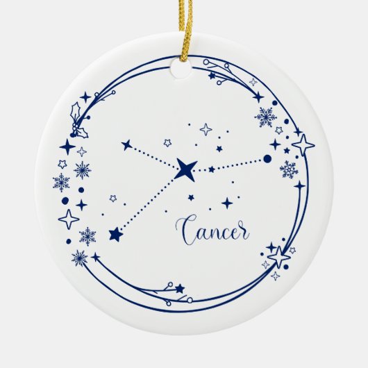 Weihnachtskrebs Zodiac Sign Blue Individuelle Name Keramik Ornament (Vorne)