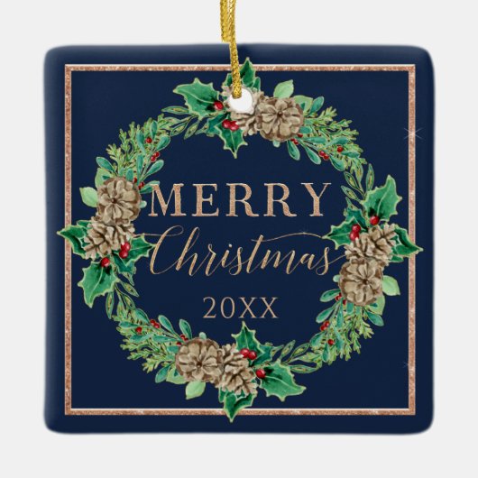 Weihnachtskreidevorschlag für Navy: Holly Leaf Fol Keramikornament (Vorderseite)