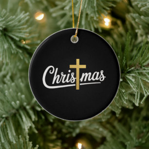 Weihnachtskreuz Familienpassendes Jesus-Geschenk I Keramik Ornament