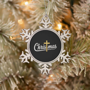 Weihnachtskreuz Familienpassendes Jesus-Geschenk I Schneeflocken Zinn-Ornament