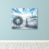 Weihnachtskrieg auf einem Beachzaun Leinwanddruck (Insitu (Holzboden))