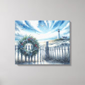 Weihnachtskrieg auf einem Beachzaun Leinwanddruck (Vorderseite)