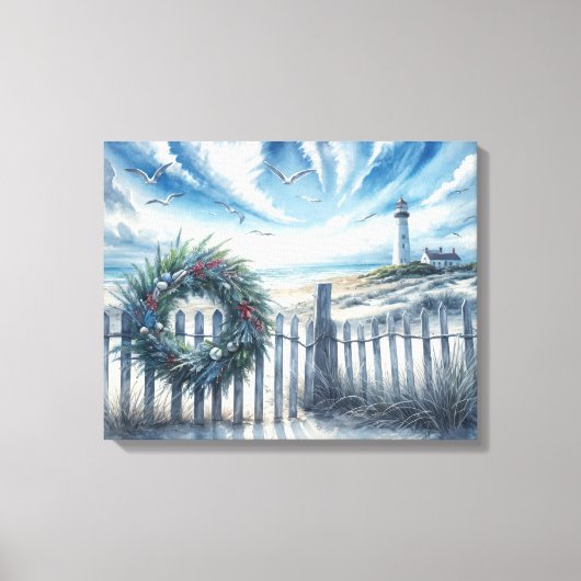 Weihnachtskrieg auf einem Beachzaun Leinwanddruck (Vorderseite)