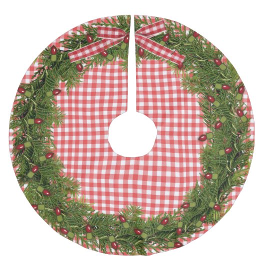 Weihnachtskrieg auf Gingham Polyester Weihnachtsbaumdecke (Vorderseite)