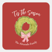 Weihnachtskrieg Bow Red Green Pink Whimsical Fun Quadratischer Aufkleber (Vorderseite)