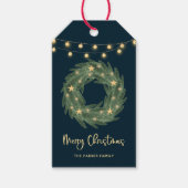 Weihnachtskrieg mit Gold String Lights auf Blue Geschenkanhänger (Vorderseite)