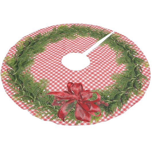 Weihnachtskrieg mit Red Bow O Gingham Polyester Weihnachtsbaumdecke (Schrägansicht)
