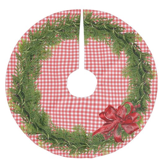 Weihnachtskrieg mit Red Bow O Gingham Polyester Weihnachtsbaumdecke (Vorderseite)