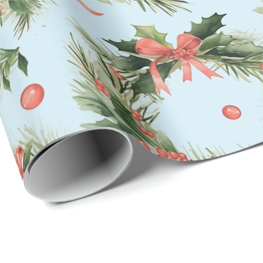 Weihnachtskriege Berries Bows Moderne Weihnachten Geschenkpapier (Rolleneckpunkt)