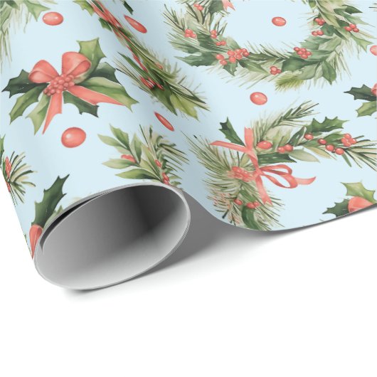 Weihnachtskriege Berries Bows Moderne Weihnachten Geschenkpapier (Rolleneckpunkt)