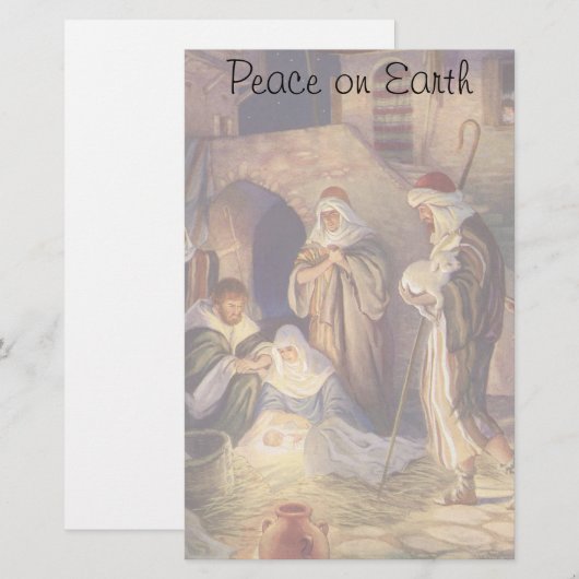 Weihnachtskrippe, 3 Hirten und Jesus Briefpapier (Vorne/Hinten)