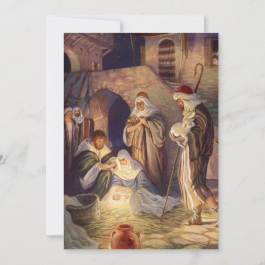 Weihnachtskrippe, 3 Hirten und Jesus Einladung (Vorderseite)