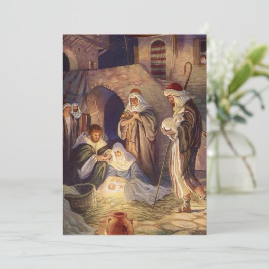 Weihnachtskrippe, 3 Hirten und Jesus Einladung (Stehend Vorderseite)