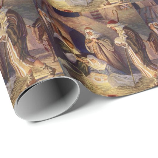 Weihnachtskrippe, 3 Hirten und Jesus Geschenkpapier (Rolleneckpunkt)