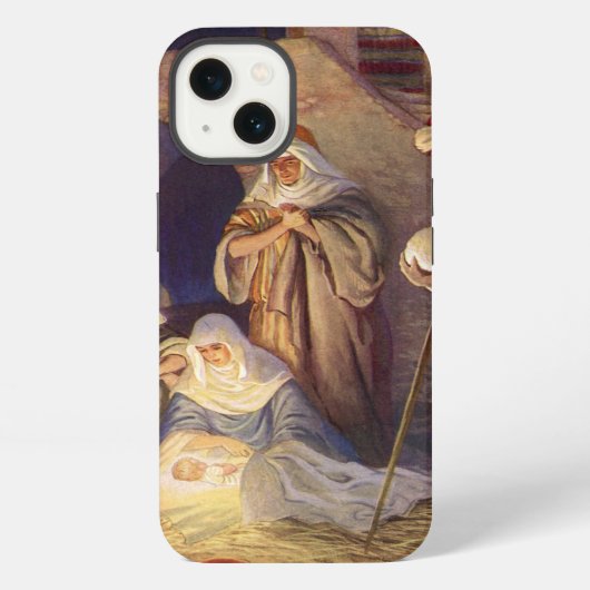 Weihnachtskrippe, 3 Hirten und Jesus iPhone Hülle (Rückseite)