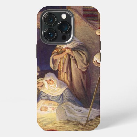 Weihnachtskrippe, 3 Hirten und Jesus iPhone Hülle (Hinten)