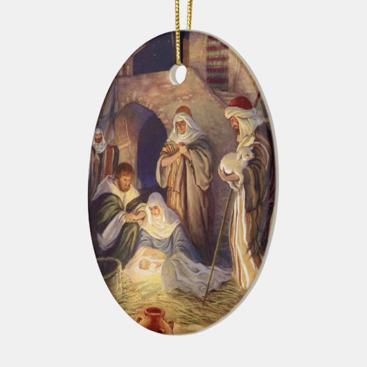 Weihnachtskrippe, 3 Hirten und Jesus Keramikornament (Links)