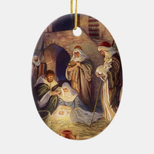 Weihnachtskrippe, 3 Hirten und Jesus Keramikornament (Hinten)