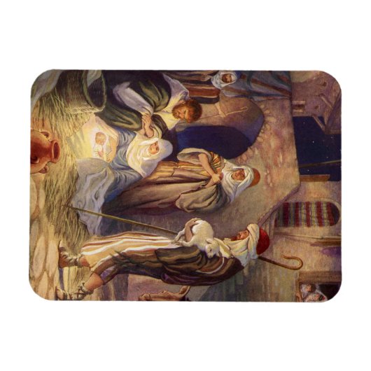 Weihnachtskrippe, 3 Hirten und Jesus Magnet (Horizontal)