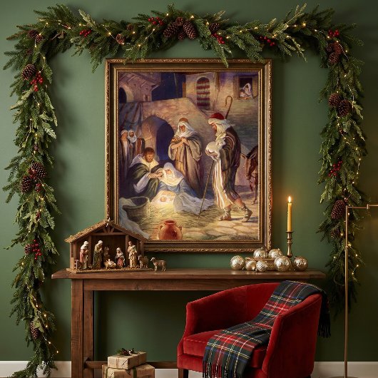Weihnachtskrippe, 3 Hirten und Jesus Poster
