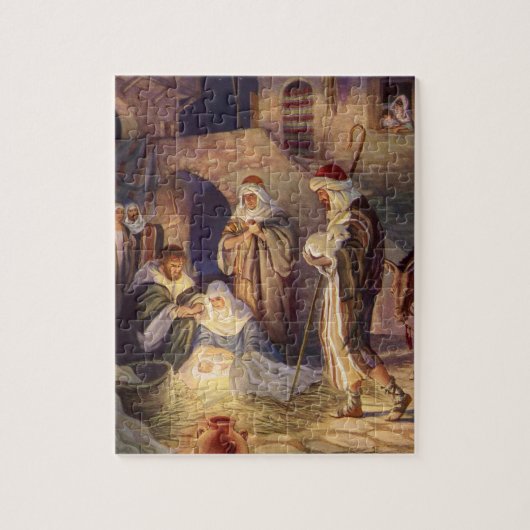 Weihnachtskrippe, 3 Hirten und Jesus Puzzle (Vertikal)