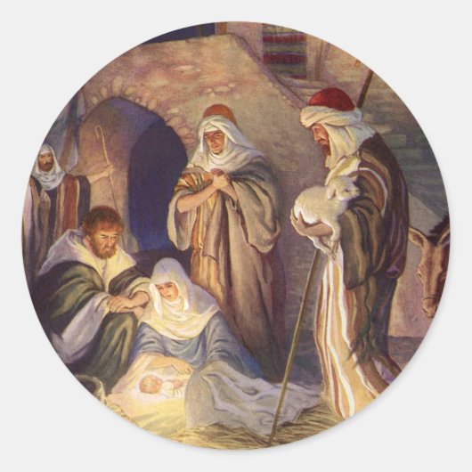 Weihnachtskrippe, 3 Hirten und Jesus Runder Aufkleber (Vorderseite)