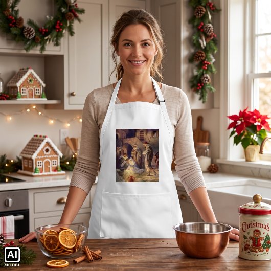 Weihnachtskrippe, 3 Hirten und Jesus Schürze