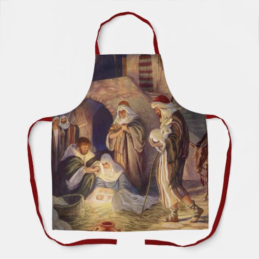 Weihnachtskrippe, 3 Hirten und Jesus Schürze (Vorderseite)