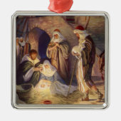 Weihnachtskrippe, 3 Hirten und Jesus Silbernes Ornament (Vorne)