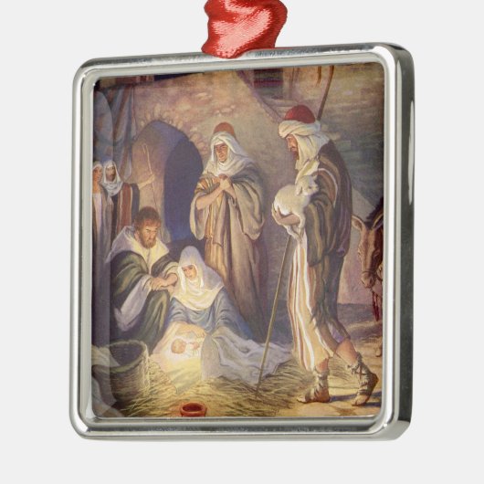 Weihnachtskrippe, 3 Hirten und Jesus Silbernes Ornament (Links)