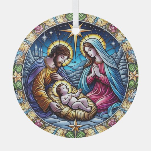 Weihnachtskrippe aus verkettetem Glas Ornament Aus Glas (Vorderseite)