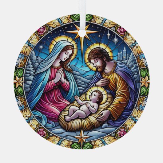 Weihnachtskrippe aus verkettetem Glas Ornament Aus Glas (Rückseite)