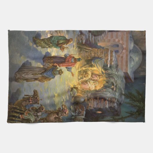 Weihnachtskrippe aus Weihnachten mit Besuch Magi Geschirrtuch (Horizontal)