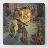Weihnachtskrippe aus Weihnachten mit Besuch Magi Quadratische Wanduhr (Vorderseite)